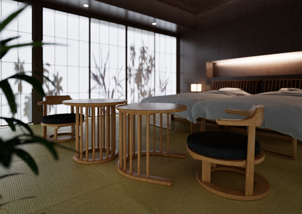 和 モダン おしゃれ インテリア 和室 丸テーブル 60cm 低いテーブル 高さ50cm 1人用テーブル 宴会場 食堂 客室 広縁 まどか 花弁テーブル L NT